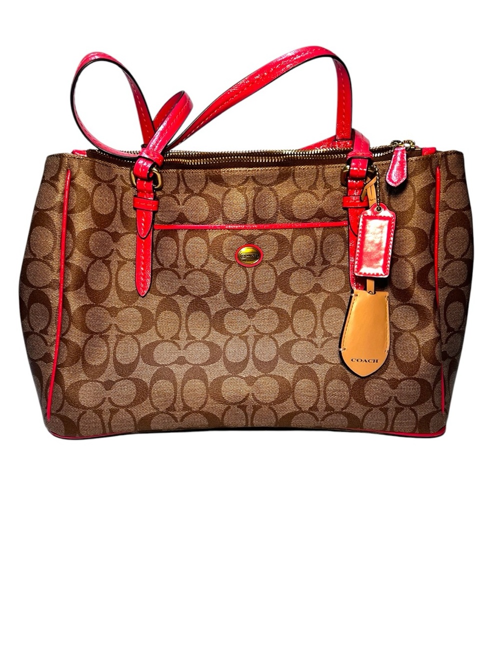 Vintage Coach Peyton Signature Double-Zip Beige/Pink Canvas and Leather Tote
